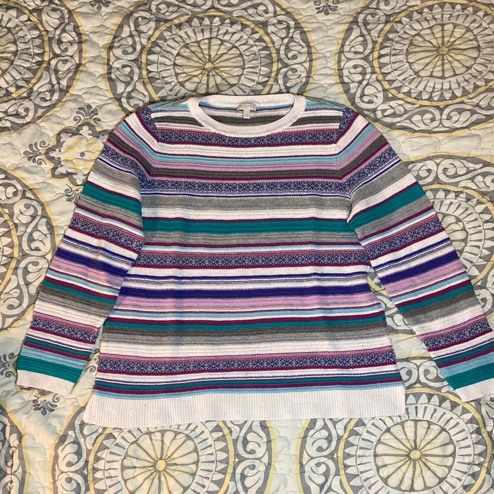 Talbots Petites Fair Isles Sweater Striped Purple Blue Size Large Petite LP